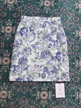 Rouje Floral Pencil Skirt in Blue and Cream